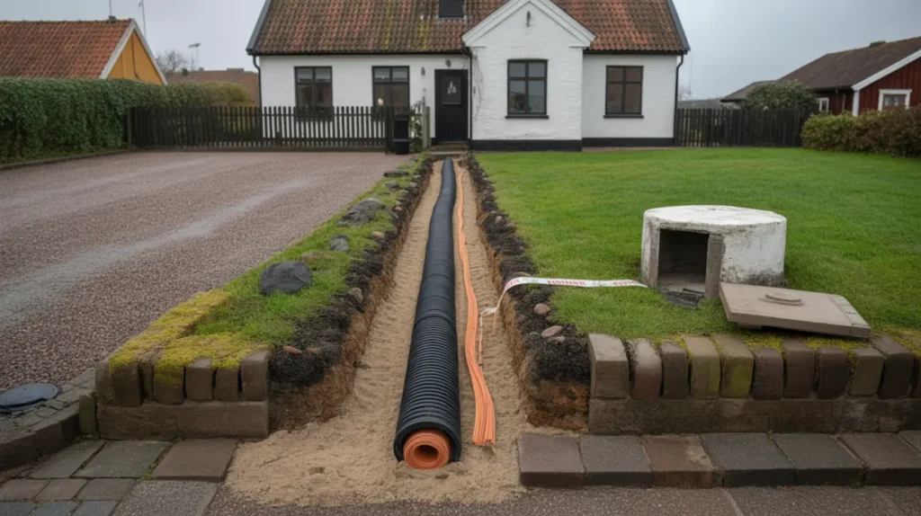 schakt och f rl ggning av fiberkanalisation till villa i svarte ystad